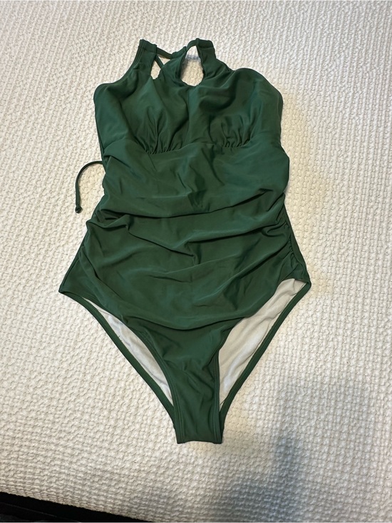 Cupshe Other - Cupshe Dark Green One-Piece Swimsuit w/High Cut Out Neck and Rusched Sides